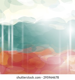 Abstract background, watercolor imitation. Paint shiny wallpaper. Tricolor design element.