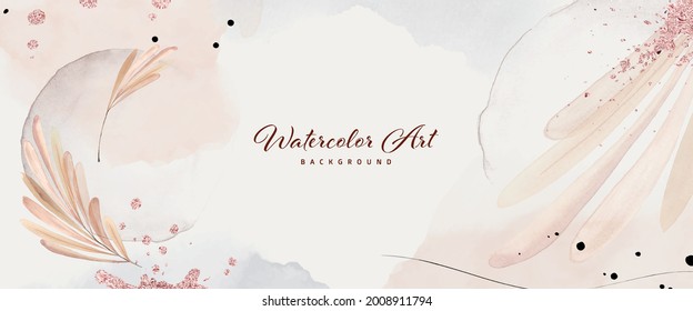 Abstract background watercolor leaves with pink gold