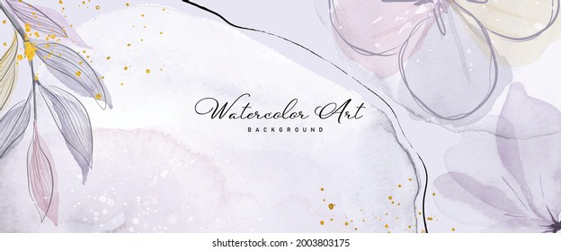 Abstract background watercolor light purple botanical and gold glitter