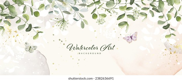 Abstract background watercolor orange flower and gold drops