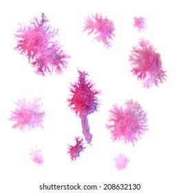 Abstract background with watercolor paint splashes in shades of pink