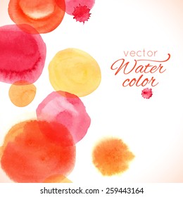 Abstract background with watercolor painted splash circles. Template for your design. Vector illustration 