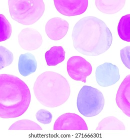 Abstract background with watercolor painted splash circles. Seamless pattern. Template for your design. Vector illustration
