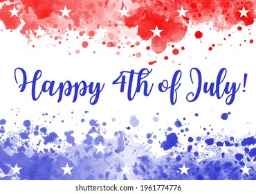 Abstract background with watercolor splashes in flag colors for USA Independence day holiday. Happy 4th of July! Vector illustration