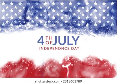 Abstract background with watercolor splashes in flag colors for USA Independence day holiday. Blue and red colored