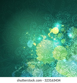 Abstract background with watercolor stains and round ornamental pattern. Vector illustration EPS 10