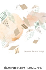 Abstract background with watercolor texture and geometric shapes, vector. Japanese template vector. Line pattern in Asian style.