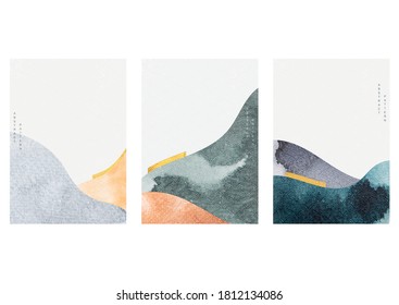 Abstract background with watercolor texture vector. Curve element with Japanese wave pattern in retro style.