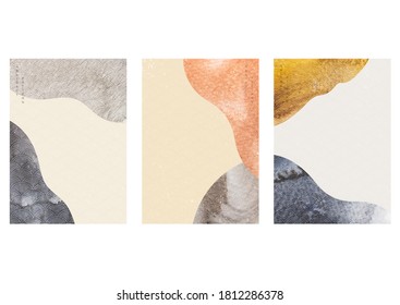 Abstract background with watercolor texture vector. Curve element with Japanese wave pattern in vintage style.