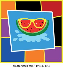abstract background and watermelon with glasses