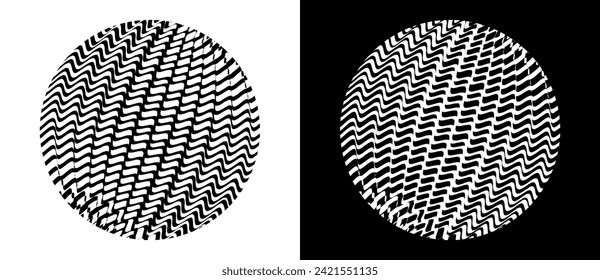 Abstract background with wave lines in circles. A black figure on a white background and the same white figure on the black side.