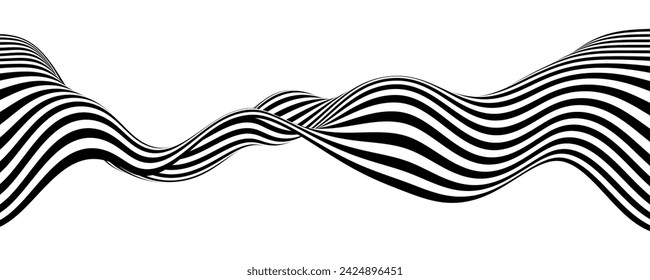 Abstract background with wave lines. Dynamic abstract vector design. 3D optical illusion- line art. Curved smooth shape on white background.