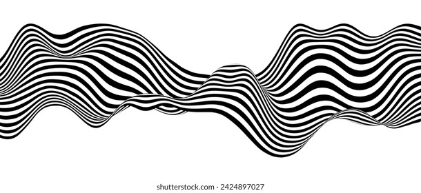 Abstract background with wave lines. Dynamic abstract vector design. 3D optical illusion- line art. Curved smooth shape on white background.