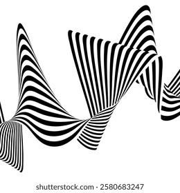 Abstract background with wave lines. Dynamic abstract vector design. 3D optical illusion- line art. 