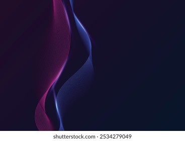 Abstract background with wave lines flowing dynamic. Visualization networks concept, music, sound. Vector illustration
