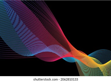Abstract background with wave lines, multicolor design on black, vector illustration. 