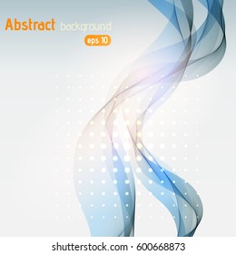 Abstract background with wave lines, vector illustration. Blue, beige, gray colors. 