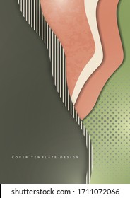 Abstract background, wave shapes, layers, halftone, straight lines. Pastel colors. Modern cover design. Vector illustration