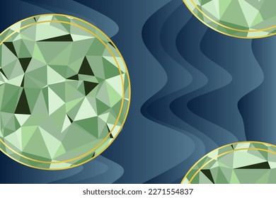 Abstract background with wave shapes and lowpoly texture ornament. Collage of curves background and triangular texture on circular shape ornament. 