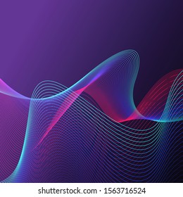 Abstract background with waved waves and lines. Bright neon image for your design.