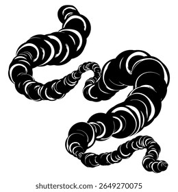 Fundo abstrato com linhas circulares em forma de onda na forma de um ziguezague. Projeto vetorial abstrato dinâmico. Pontos pretos e brancos, linhas em camadas. Forma suave curva em um plano de fundo branco