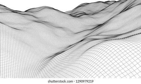 Abstract background with waves. 3D surface.