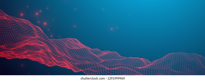 Abstract background with waves. 3D surface.