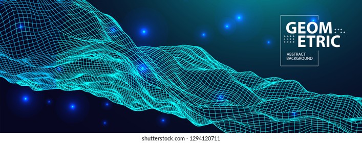 Abstract background with waves. 3D surface.