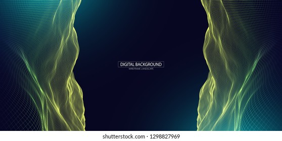 Abstract background with waves. 3D surface.