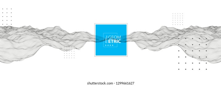 Abstract background with waves. 3D surface.