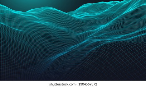 Abstract background with waves. 3D surface.