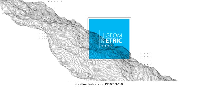 Abstract background with waves. 3D surface.