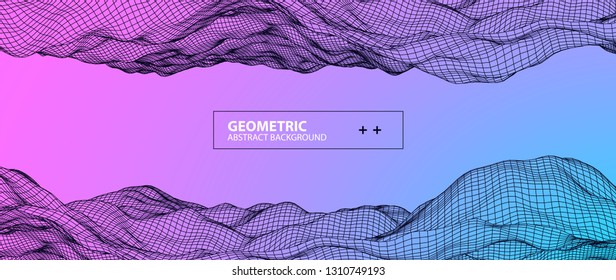 Abstract background with waves. 3D surface.