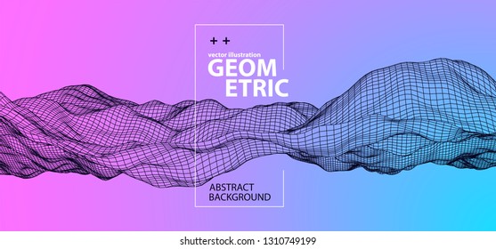 Abstract background with waves. 3D surface.