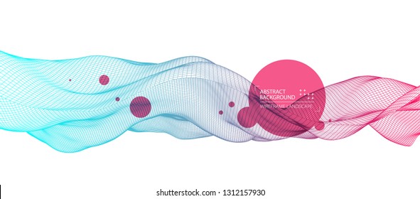 Abstract background with waves. 3D surface.