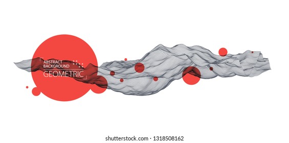 Abstract background with waves. 3D surface.