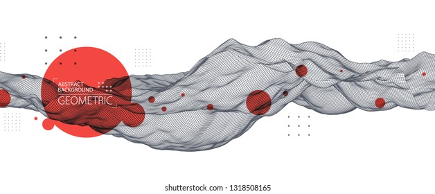 Abstract background with waves. 3D surface.