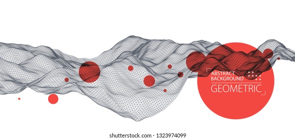 Abstract background with waves. 3D surface.