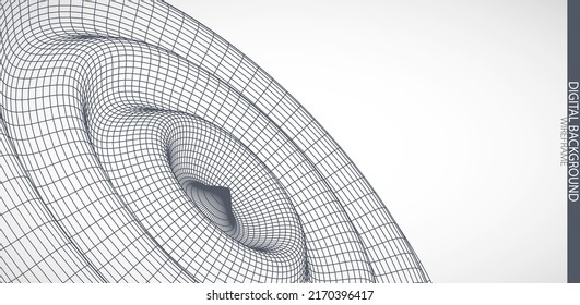 Abstract background with waves. 3D surface. Template for science and technology presentation.