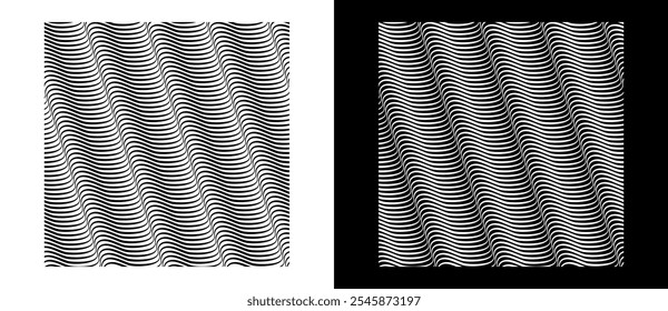 Abstract background with waves. Art lines design, sea concept, logo, print or icon. Black shape on a white background and the same white shape on the black side.