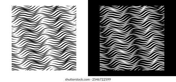 Abstract background with waves. Art lines design, sea concept, logo, print or icon. Black shape on a white background and the same white shape on the black side.