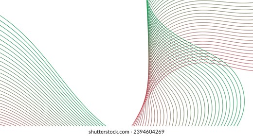 Abstract background with waves for banner. Medium banner size. Vector background with lines. Element for design isolated on white. Red and green colors