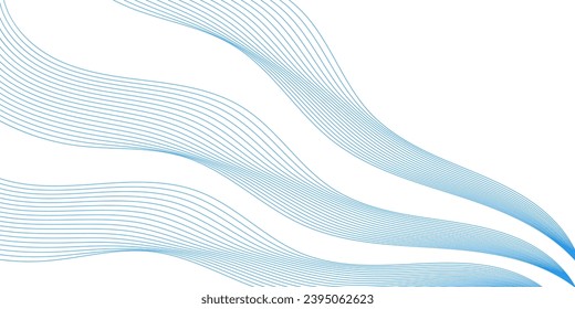 Abstract background with waves for banner. Medium banner size. Vector background with lines. Element for design isolated on white. Blue colors. Ocean, sea, water