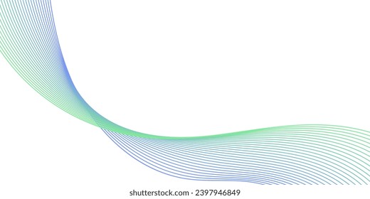 Abstract background with waves for banner. Medium banner size. Vector background with lines. Element for design isolated on white. Blue and green colors