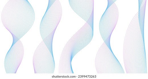 Abstract background with waves for banner. Medium banner size. Vector background with lines. Element for design isolated on white. Colorful. Pink and blue background