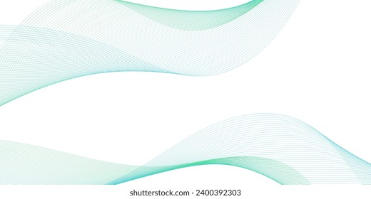 Abstract background with waves for banner. Medium banner size. Vector background with lines. Element for design isolated on white. Green and blue color. Water, ocean, nature, eco