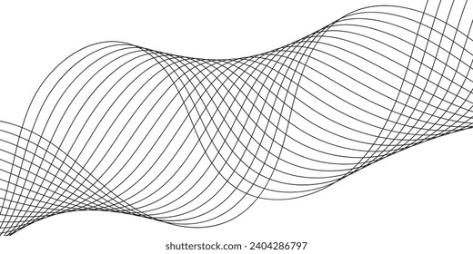 Abstract background with waves for banner. Medium banner size. Vector background with lines. Element for design isolated on white. Black