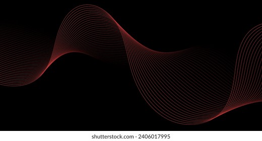 Abstract background with waves for banner. Medium banner size. Vector background with lines. Element for design isolated on black. Black and red. Valentine's Day