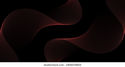 Abstract background with waves for banner. Medium banner size. Vector background with lines. Element for design isolated on black. Black and red. Valentine's Day