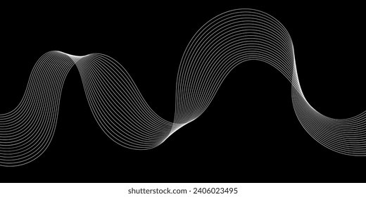 Abstract background with waves for banner. Medium banner size. Vector background with lines. Element for design isolated on black. Black and white